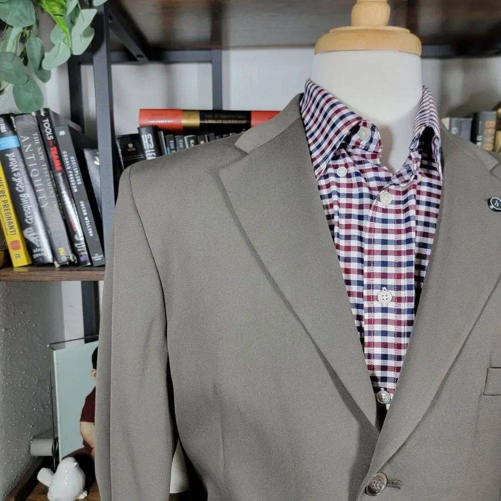 Haggar Men's Sport Coat Blazer Three‎ Button Dark Olive Poly Wool Blend 44L NEW